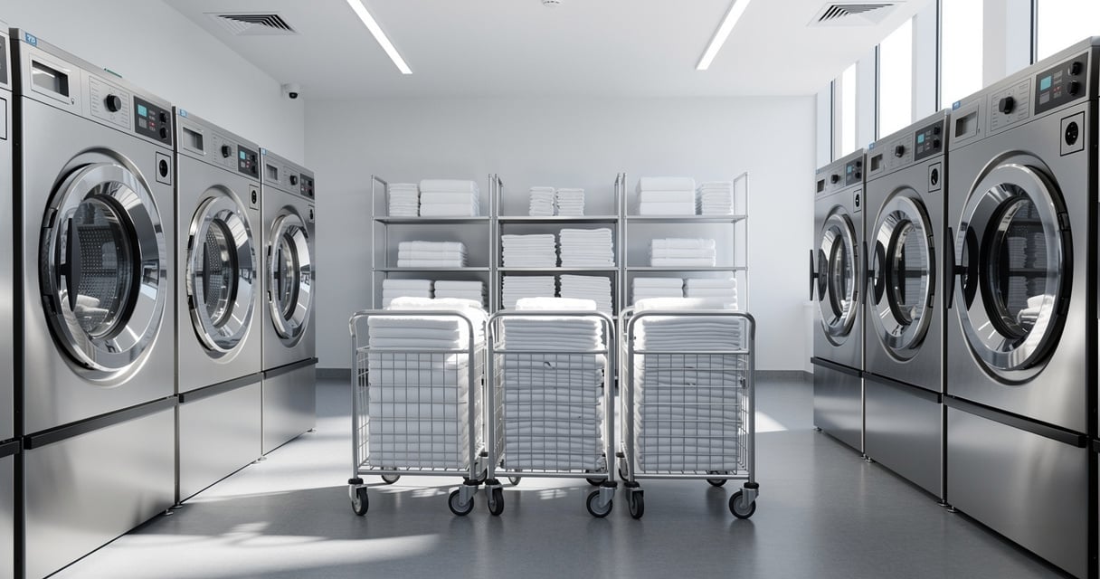 Lingerie professionnelle d hotel avec machines industrielles et chariots a linge