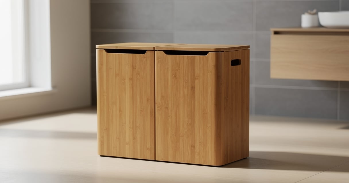 Panier à linge double avec couvercle bambou dans une salle de bain moderne